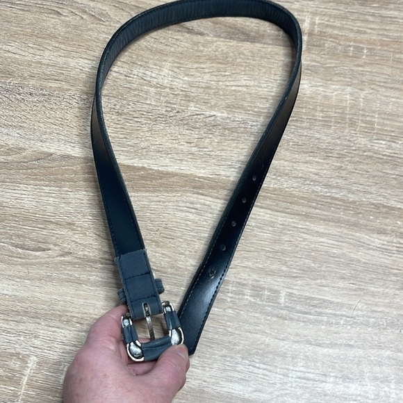 Vintage Belt Dark Grey Nubuck Leather Pewter Toned Western Buckle Size M - Picture 5 of 7